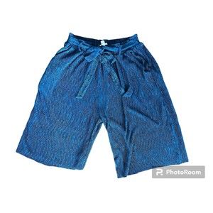 LuLaRoe Womens Dianne Pants‎ Sz M Blue Crinkle Wide Leg Tie Waist